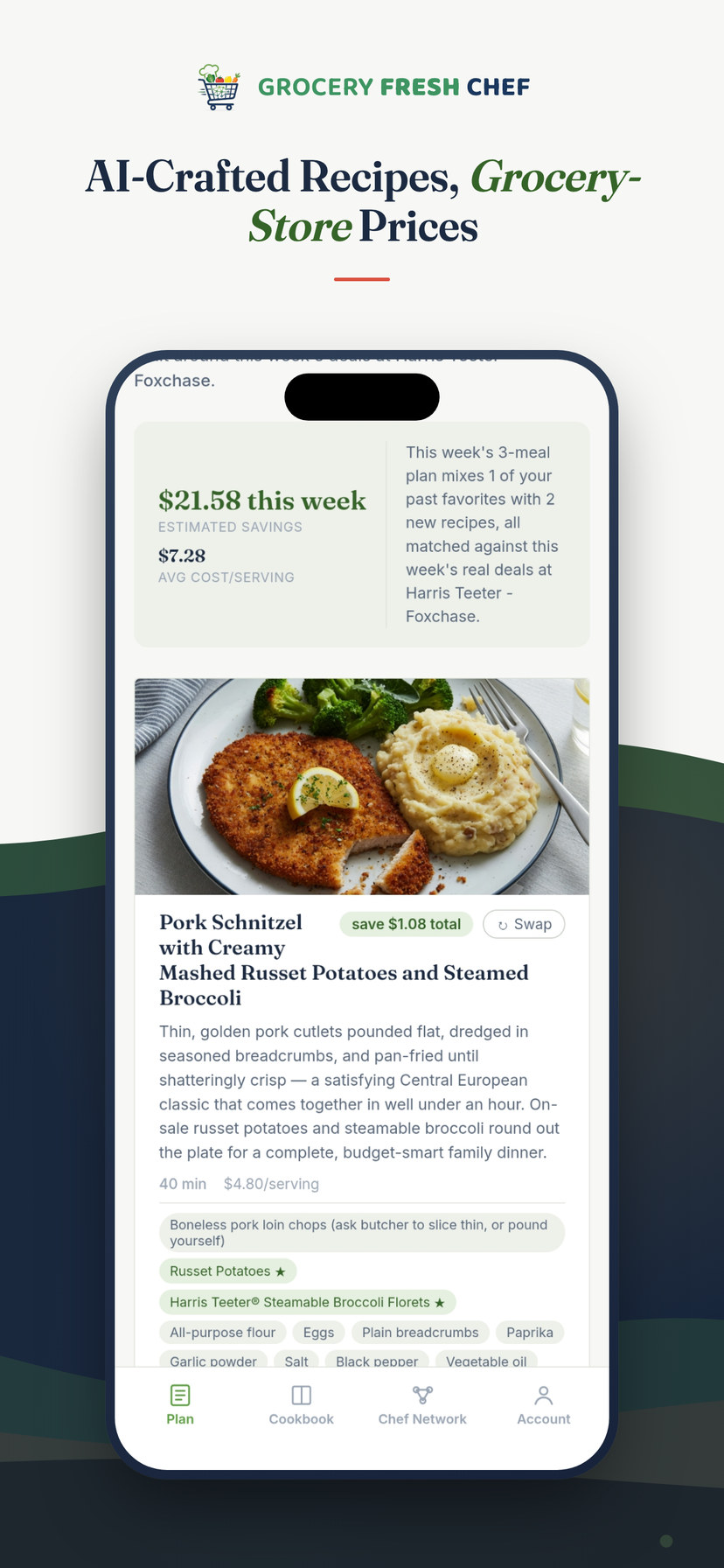 An AI-written recipe with a photo, built around this week's sale prices
