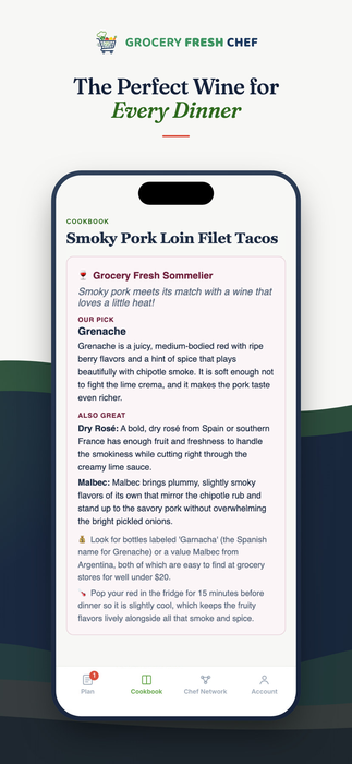 The Grocery Fresh Sommelier pairing a wine with a Cookbook recipe