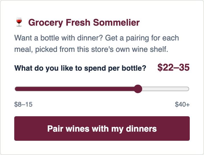 Choosing a price per bottle on the Sommelier's slider, from $8 to $40 and up